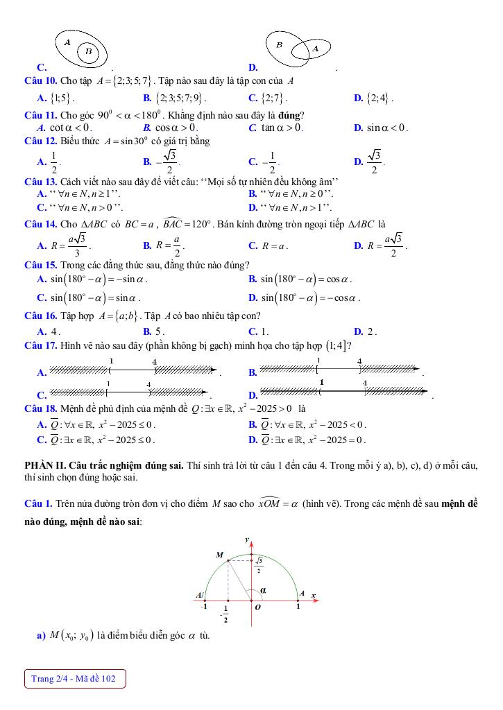đề giữa kỳ 1 toán 10 năm 2025 – 2026 trường thpt nguyễn văn chất – phú thọ 5