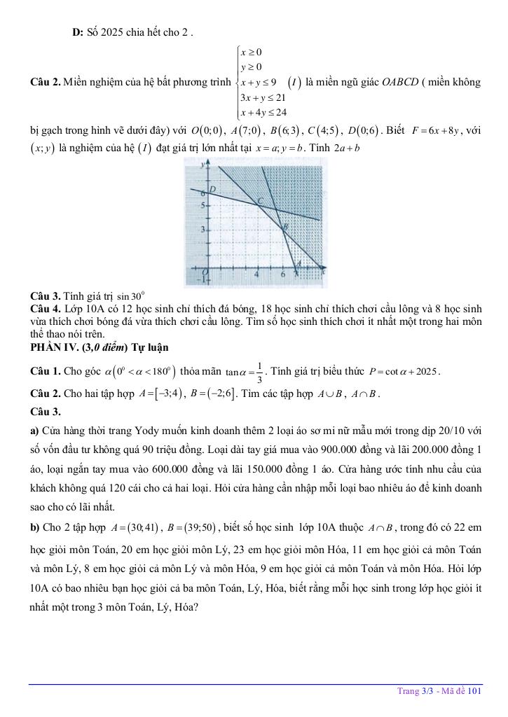 đề giữa kỳ 1 toán 10 năm 2025 – 2026 trường thpt nguyễn văn trỗi – hà tĩnh 2