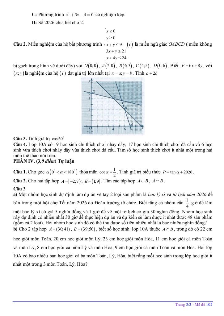 đề giữa kỳ 1 toán 10 năm 2025 – 2026 trường thpt nguyễn văn trỗi – hà tĩnh 5