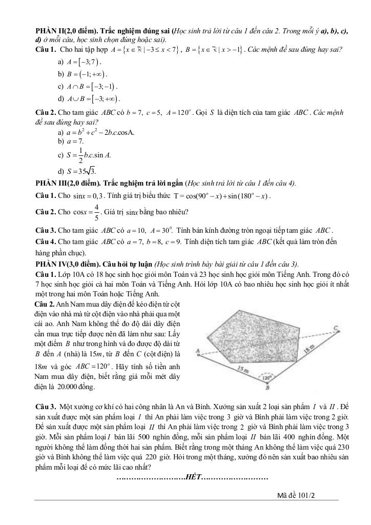 đề giữa kỳ 1 toán 10 năm 2025 – 2026 trường thpt quế sơn – đà nẵng 1