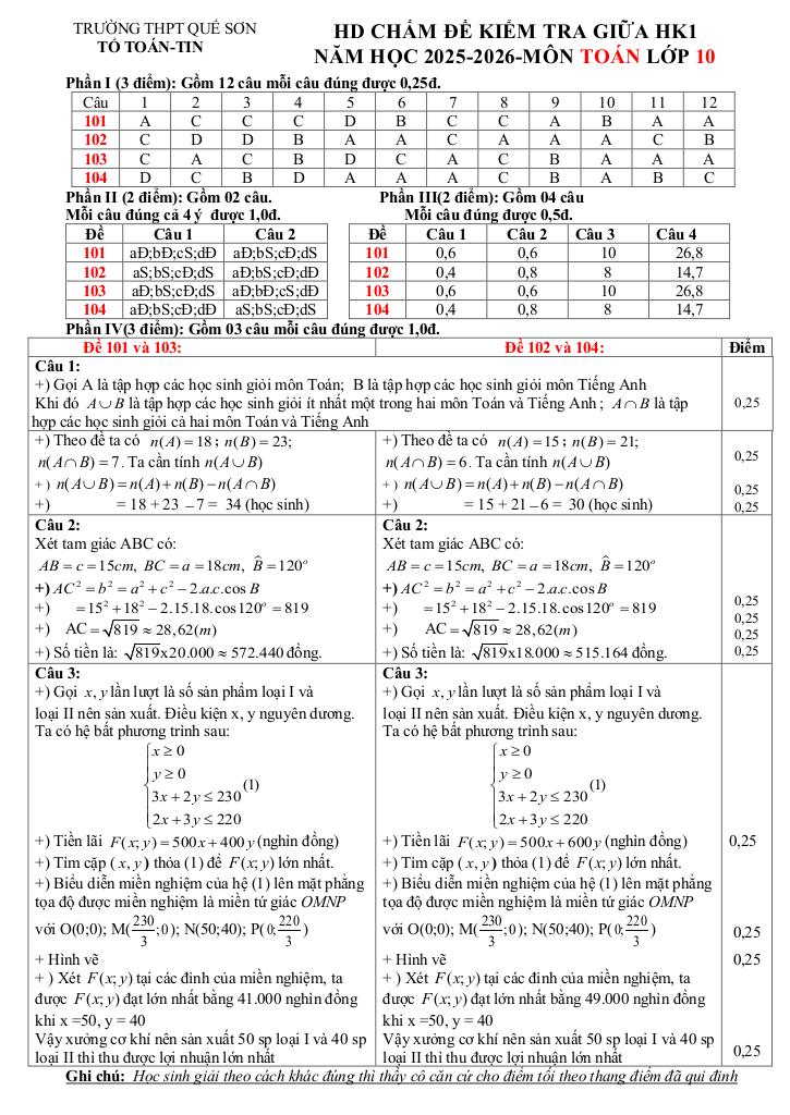 đề giữa kỳ 1 toán 10 năm 2025 – 2026 trường thpt quế sơn – đà nẵng 4