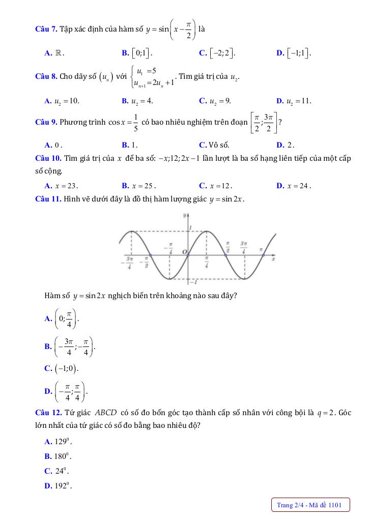 đề giữa kỳ 1 toán 11 năm 2025 – 2026 trường nguyễn bỉnh khiêm – hà nội 1