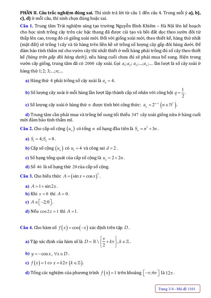đề giữa kỳ 1 toán 11 năm 2025 – 2026 trường nguyễn bỉnh khiêm – hà nội 2