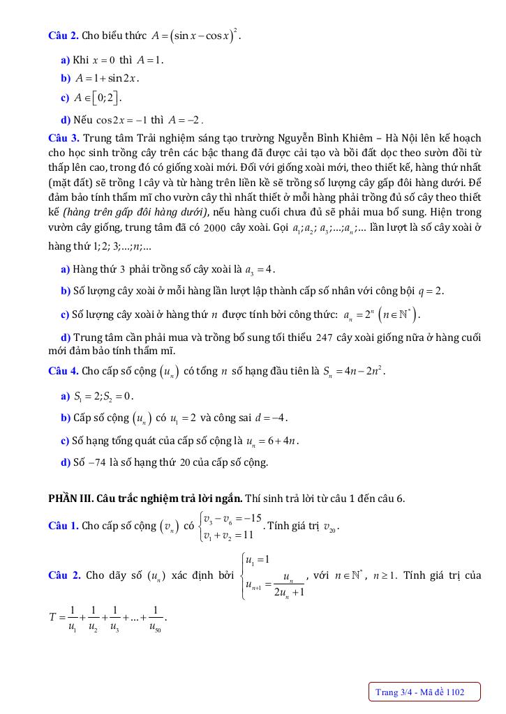 đề giữa kỳ 1 toán 11 năm 2025 – 2026 trường nguyễn bỉnh khiêm – hà nội 6