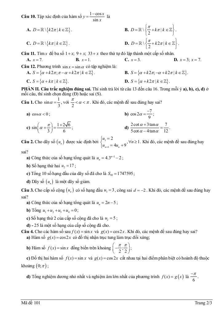 đề giữa kỳ 1 toán 11 năm 2025 – 2026 trường thpt chuyên vĩnh phúc – phú thọ 1