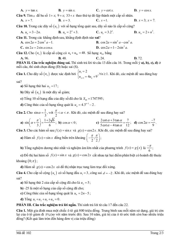đề giữa kỳ 1 toán 11 năm 2025 – 2026 trường thpt chuyên vĩnh phúc – phú thọ 4