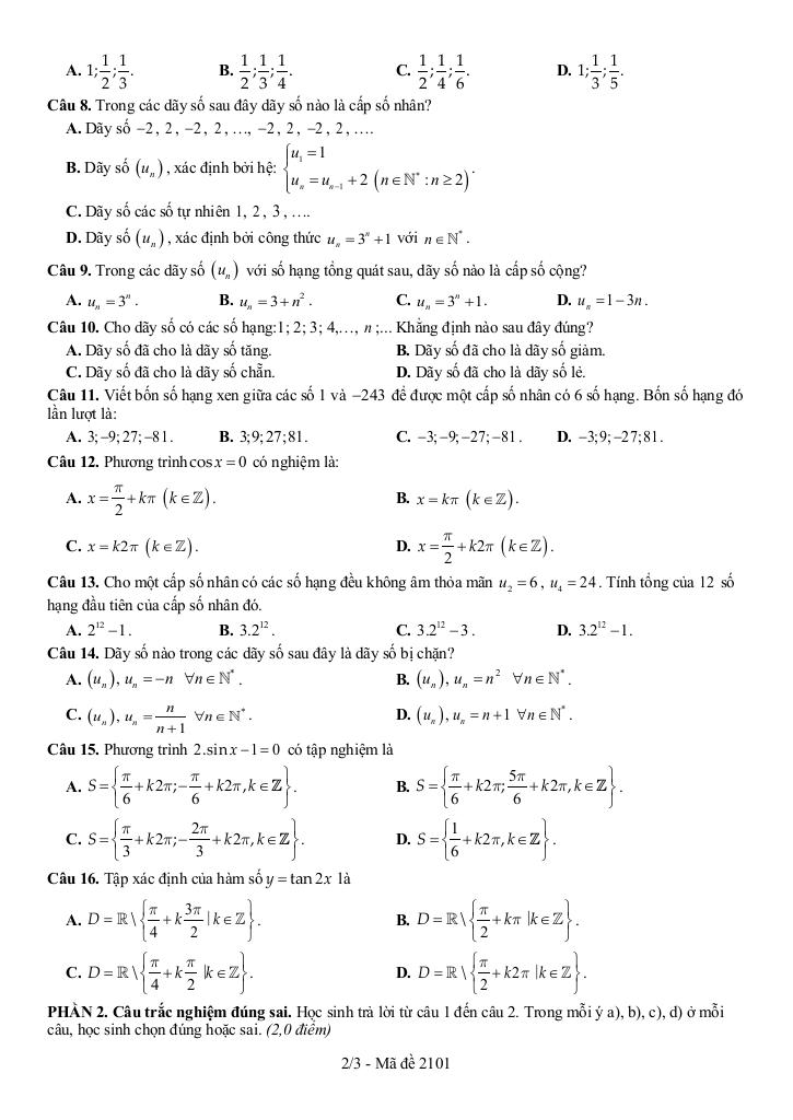 đề giữa kỳ 1 toán 11 năm 2025 – 2026 trường thpt hồ thị kỷ – cà mau 1