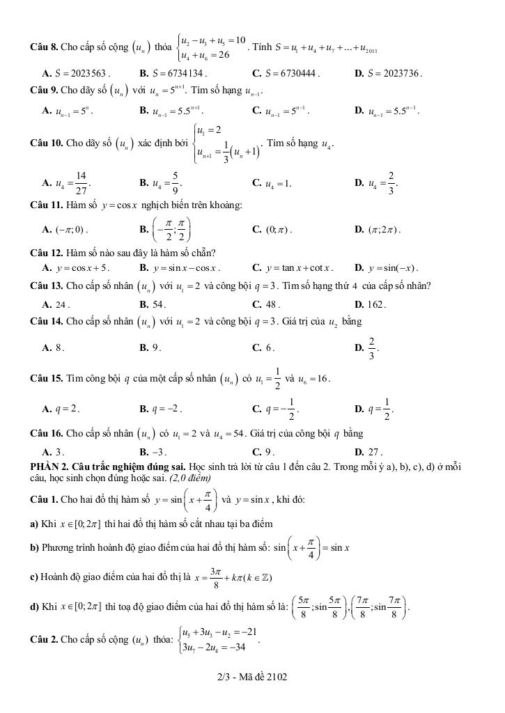 đề giữa kỳ 1 toán 11 năm 2025 – 2026 trường thpt hồ thị kỷ – cà mau 4