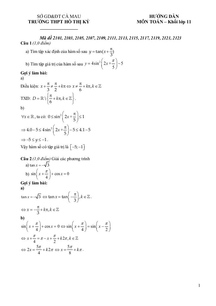 đề giữa kỳ 1 toán 11 năm 2025 – 2026 trường thpt hồ thị kỷ – cà mau 9
