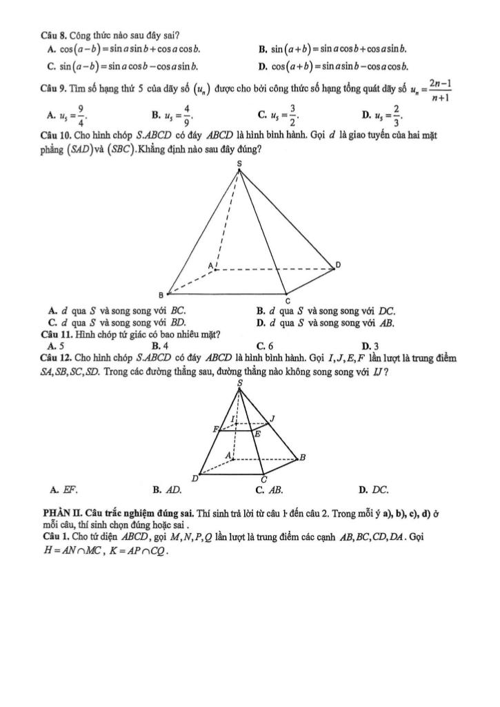 đề giữa kỳ 1 toán 11 năm 2025 – 2026 trường thpt nguyễn thị minh khai – hà nội 1