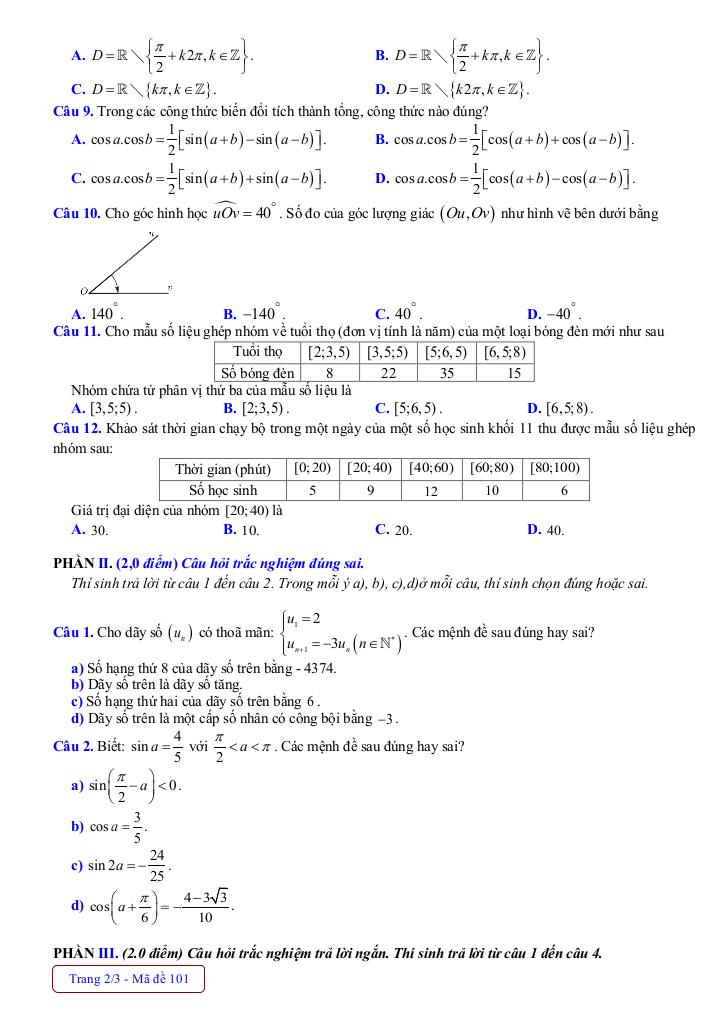 đề giữa kỳ 1 toán 11 năm 2025 – 2026 trường thpt nguyễn trãi – đà nẵng 1