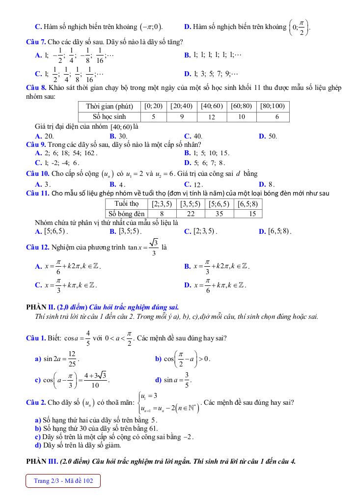 đề giữa kỳ 1 toán 11 năm 2025 – 2026 trường thpt nguyễn trãi – đà nẵng 4