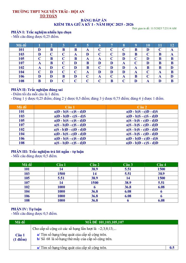 đề giữa kỳ 1 toán 11 năm 2025 – 2026 trường thpt nguyễn trãi – đà nẵng 6