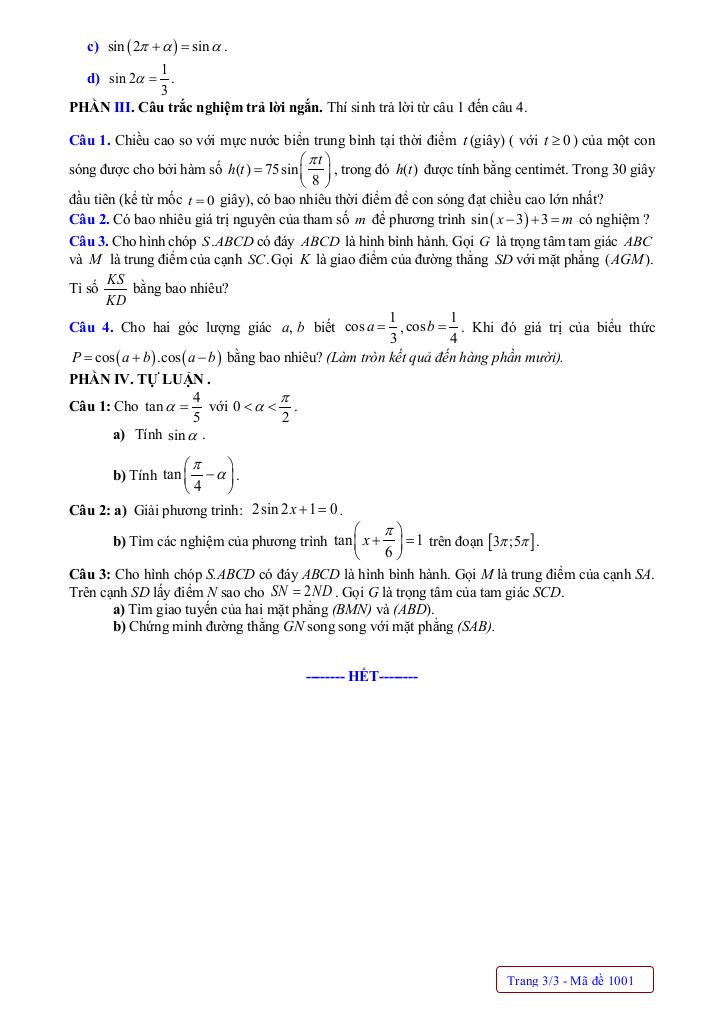 đề giữa kỳ 1 toán 11 năm 2025 – 2026 trường thpt nguyễn văn cừ – hải phòng 2