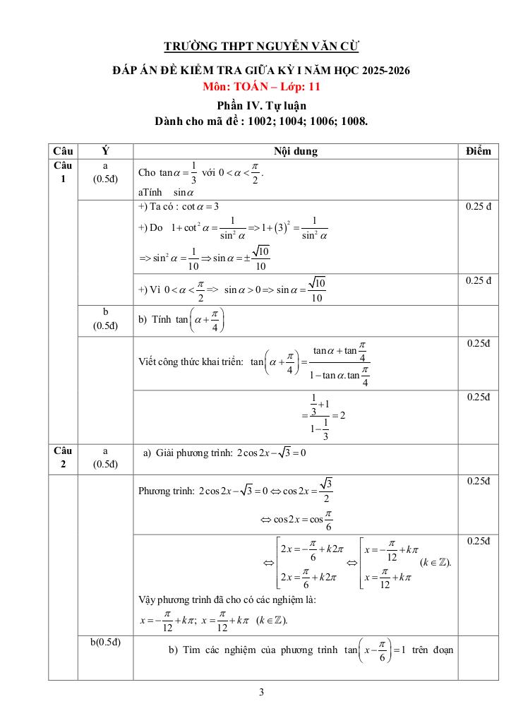đề giữa kỳ 1 toán 11 năm 2025 – 2026 trường thpt nguyễn văn cừ – hải phòng 9