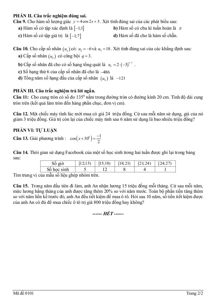 đề giữa kỳ 1 toán 11 năm 2025 – 2026 trường thpt phan bội châu – đà nẵng 1