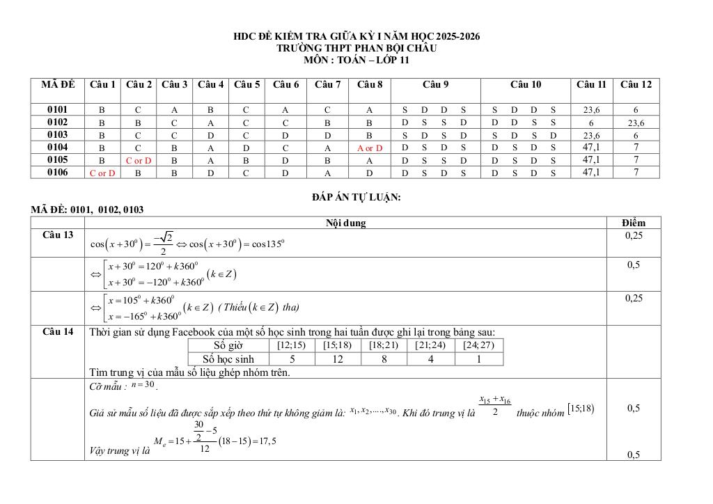 đề giữa kỳ 1 toán 11 năm 2025 – 2026 trường thpt phan bội châu – đà nẵng 4
