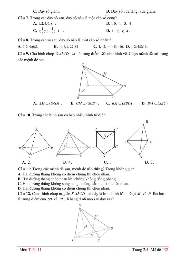 đề giữa kỳ 1 toán 11 năm 2025 – 2026 trường thpt phan việt thống – đồng tháp 1