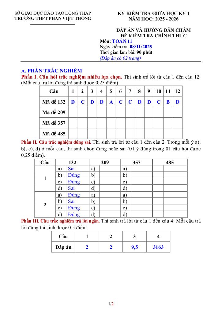 đề giữa kỳ 1 toán 11 năm 2025 – 2026 trường thpt phan việt thống – đồng tháp 4