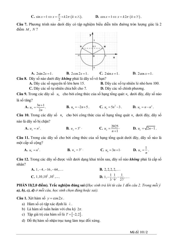đề giữa kỳ 1 toán 11 năm 2025 – 2026 trường thpt quế sơn – đà nẵng 1