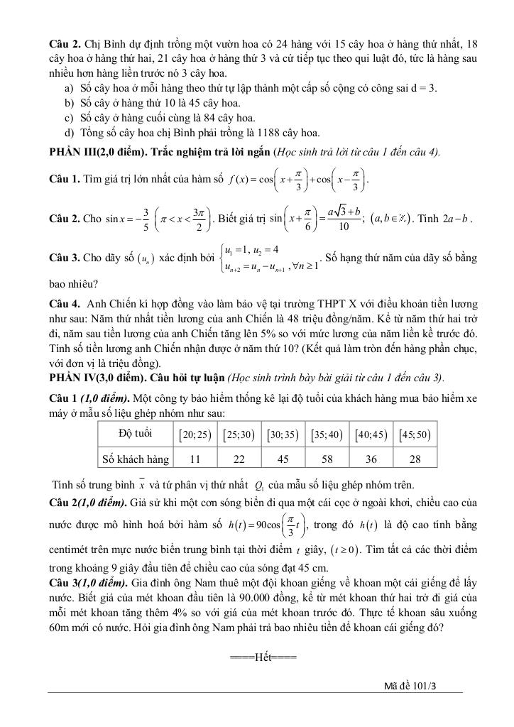 đề giữa kỳ 1 toán 11 năm 2025 – 2026 trường thpt quế sơn – đà nẵng 2