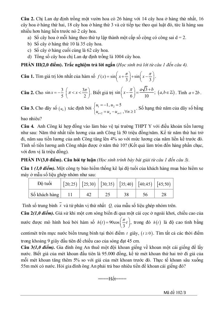 đề giữa kỳ 1 toán 11 năm 2025 – 2026 trường thpt quế sơn – đà nẵng 5