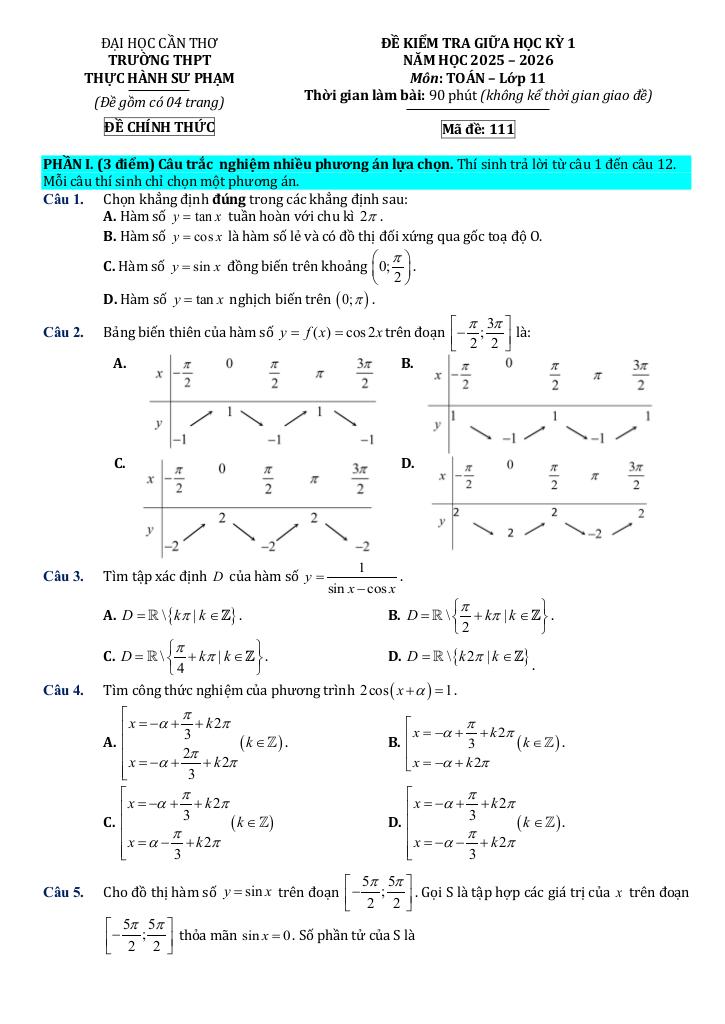 đề giữa kỳ 1 toán 11 năm 2025 – 2026 trường thpt thực hành sư phạm – cần thơ 0