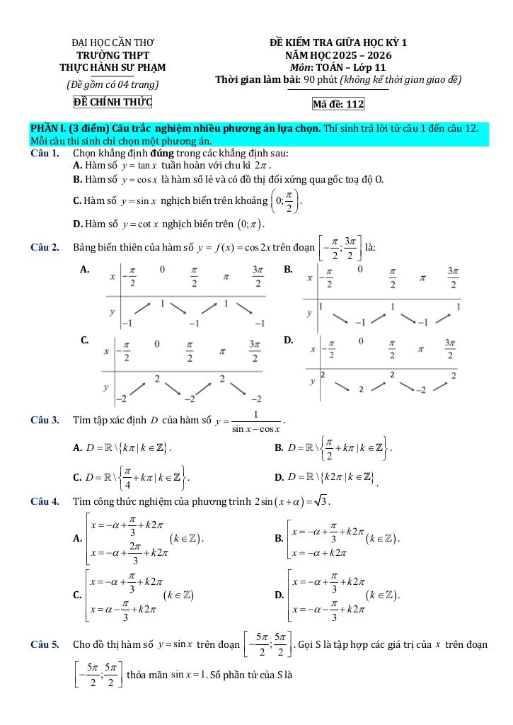 đề giữa kỳ 1 toán 11 năm 2025 – 2026 trường thpt thực hành sư phạm – cần thơ 4