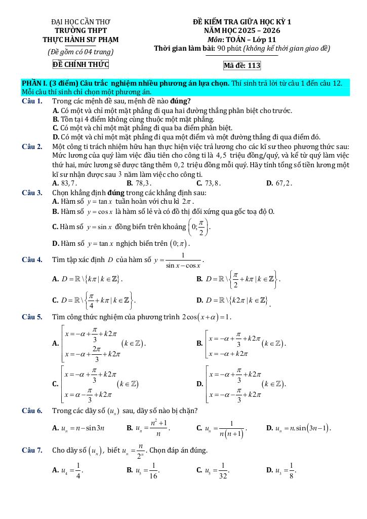 đề giữa kỳ 1 toán 11 năm 2025 – 2026 trường thpt thực hành sư phạm – cần thơ 8
