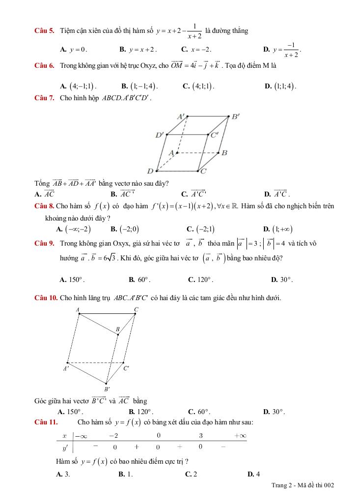 đề giữa kỳ 1 toán 12 năm 2025 – 2026 trường thcs-thpt bàu hàm – đồng nai 5