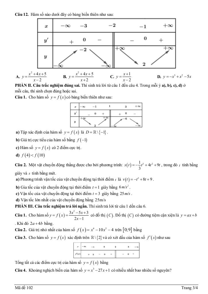 đề giữa kỳ 1 toán 12 năm 2025 – 2026 trường thpt bảo thắng 3 – lào cai 6