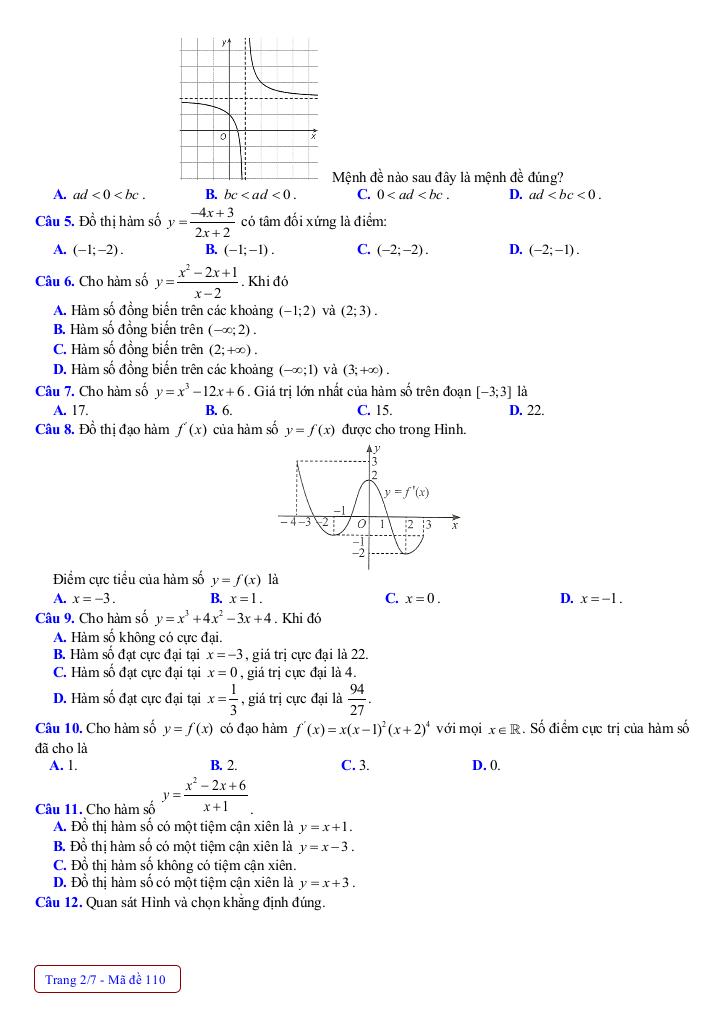 đề giữa kỳ 1 toán 12 năm 2025 – 2026 trường thpt bình xuyên – phú thọ 1