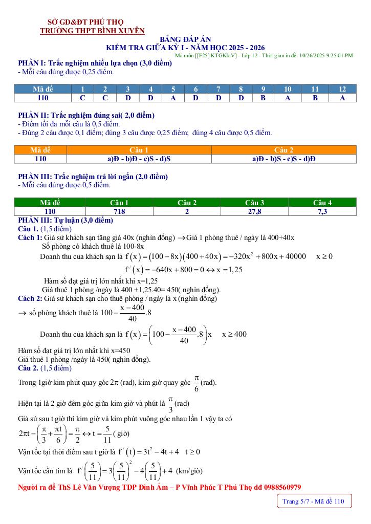 đề giữa kỳ 1 toán 12 năm 2025 – 2026 trường thpt bình xuyên – phú thọ 4
