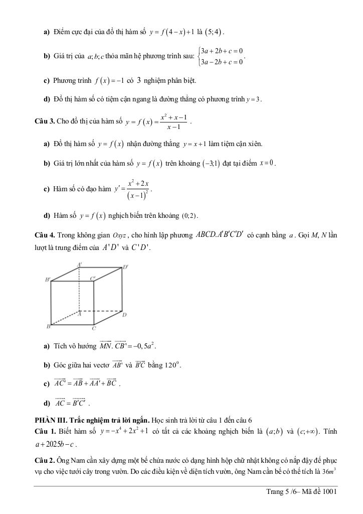đề giữa kỳ 1 toán 12 năm 2025 – 2026 trường thpt nguyễn văn cừ – hải phòng 4