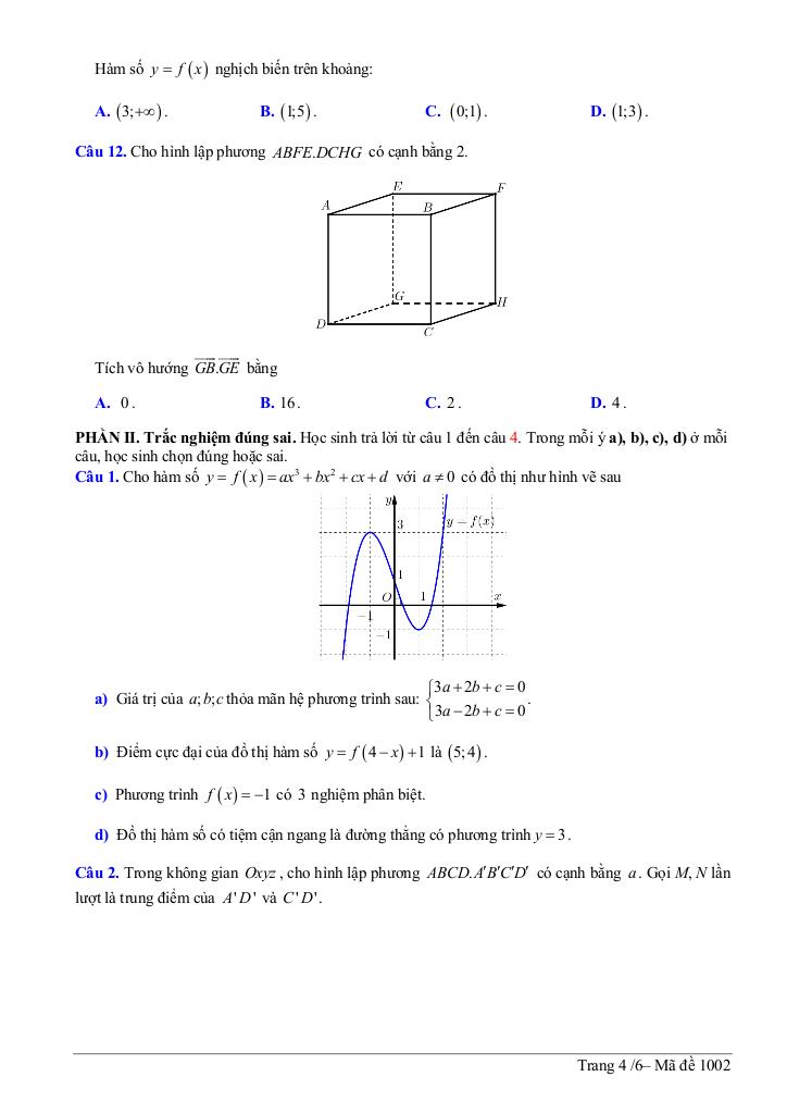 đề giữa kỳ 1 toán 12 năm 2025 – 2026 trường thpt nguyễn văn cừ – hải phòng 9