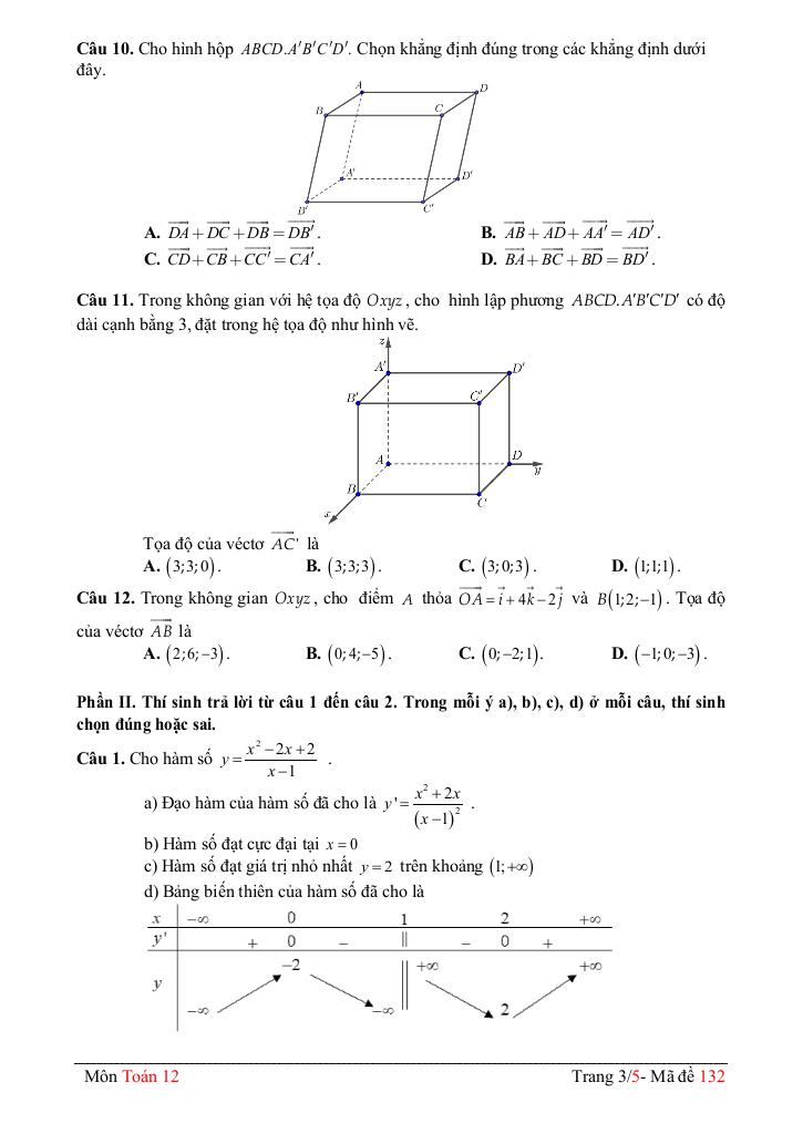 đề giữa kỳ 1 toán 12 năm 2025 – 2026 trường thpt phan việt thống – đồng tháp 2