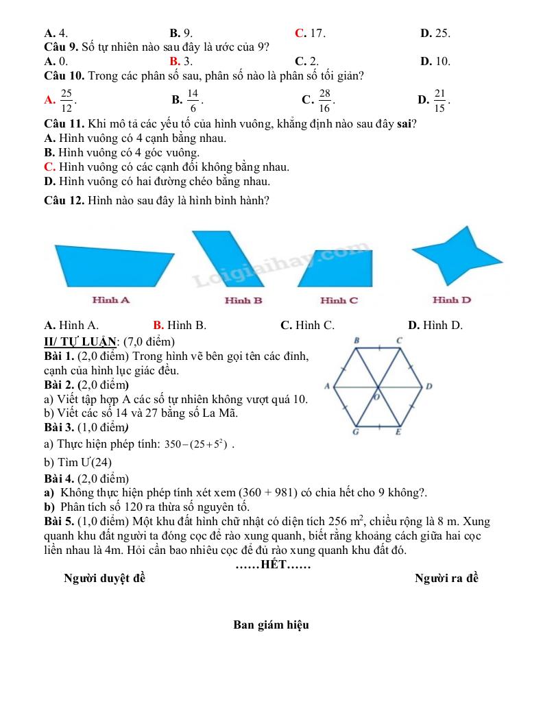 đề giữa kỳ 1 toán 6 năm 2025 – 2026 trường thcs phương đông – đà nẵng 5