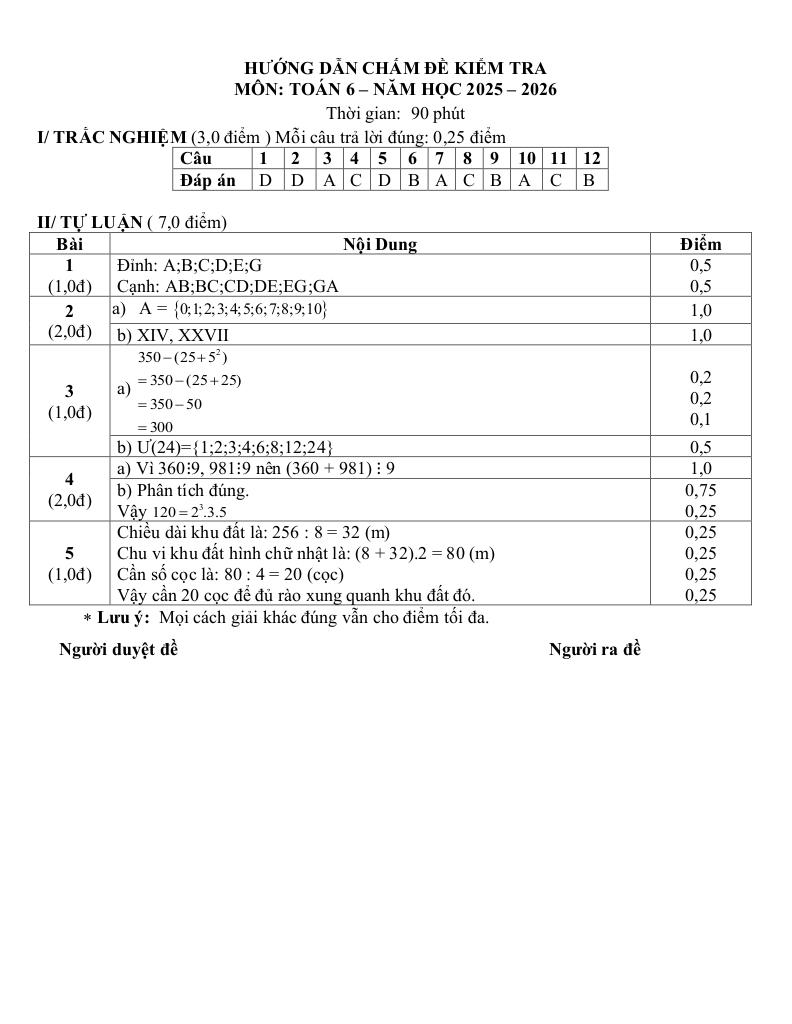 đề giữa kỳ 1 toán 6 năm 2025 – 2026 trường thcs phương đông – đà nẵng 6