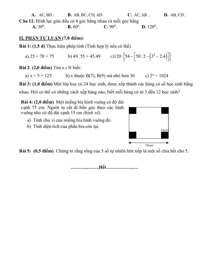 đề giữa kỳ 1 toán 6 năm 2025 – 2026 trường thcs quế thuận – đà nẵng 5