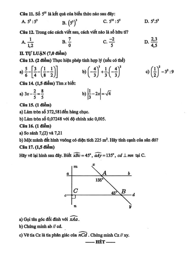 đề giữa kỳ 1 toán 7 năm 2025 – 2026 trường thcs lê thị hồng gấm – đà nẵng 1