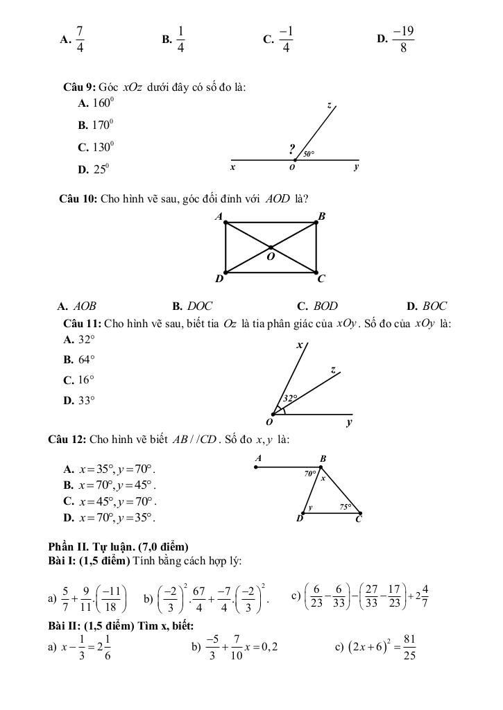 đề giữa kỳ 1 toán 7 năm 2025 – 2026 trường thcs phúc hòa – hà nội 1
