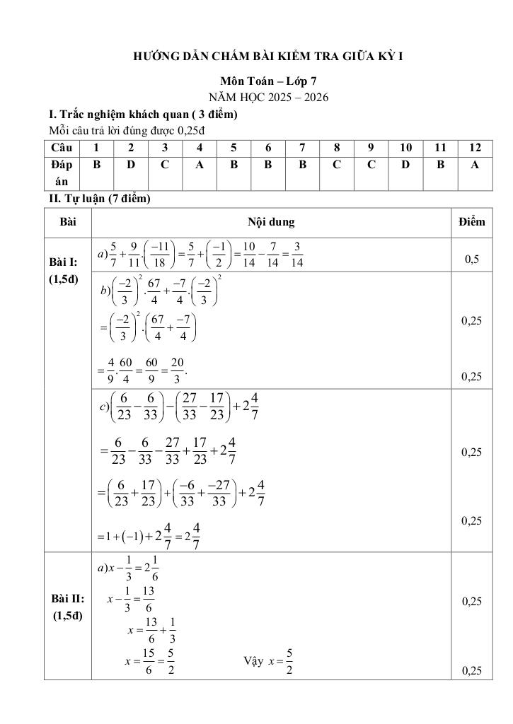 đề giữa kỳ 1 toán 7 năm 2025 – 2026 trường thcs phúc hòa – hà nội 3