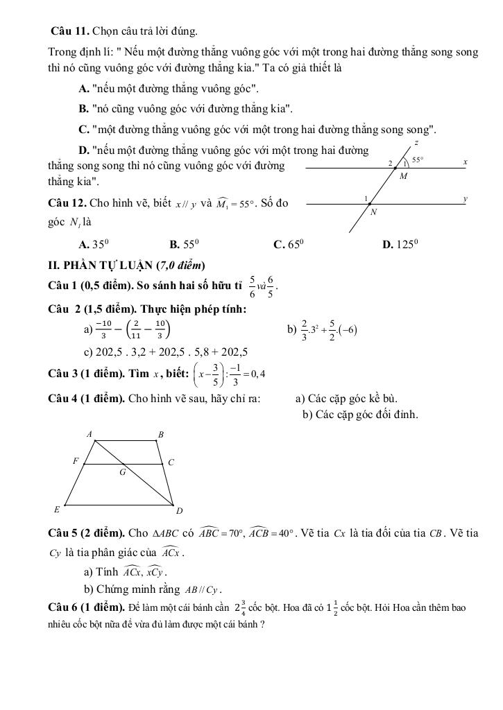 đề giữa kỳ 1 toán 7 năm 2025 – 2026 trường thcs quế thuận – đà nẵng 1
