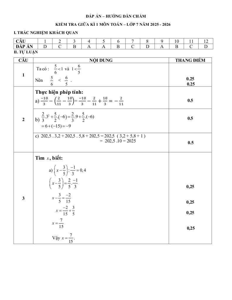 đề giữa kỳ 1 toán 7 năm 2025 – 2026 trường thcs quế thuận – đà nẵng 4