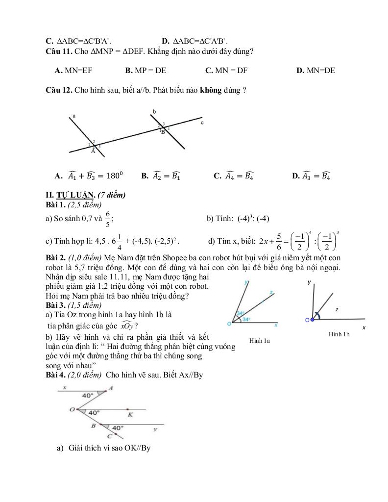 đề giữa kỳ 1 toán 7 năm 2025 – 2026 trường thcs trần quý cáp – đà nẵng 1