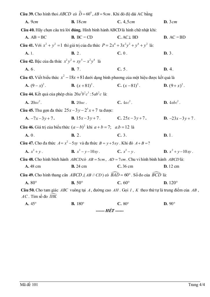 đề giữa kỳ 1 toán 8 năm 2024 – 2025 phòng gd&đt mỹ hào – hưng yên 3