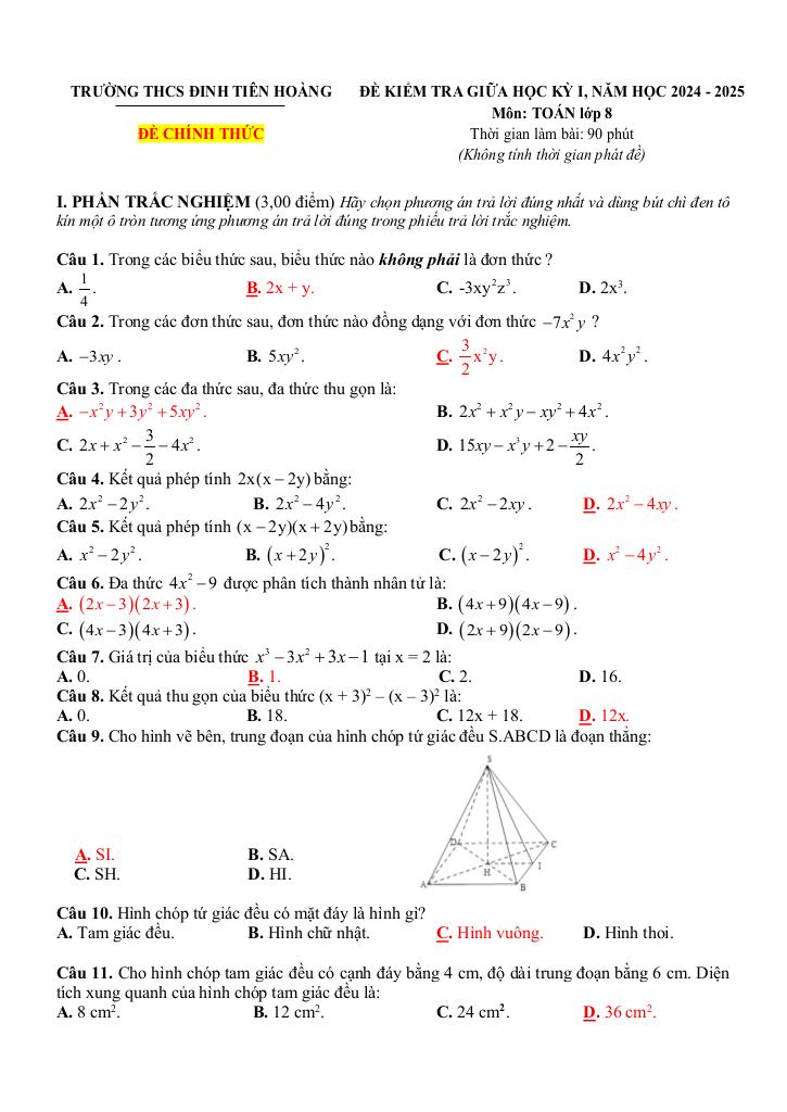 đề giữa kỳ 1 toán 8 năm 2024 – 2025 trường thcs đinh tiên hoàng – khánh hòa 4