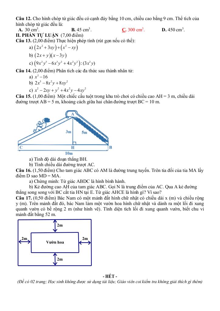 đề giữa kỳ 1 toán 8 năm 2024 – 2025 trường thcs đinh tiên hoàng – khánh hòa 5