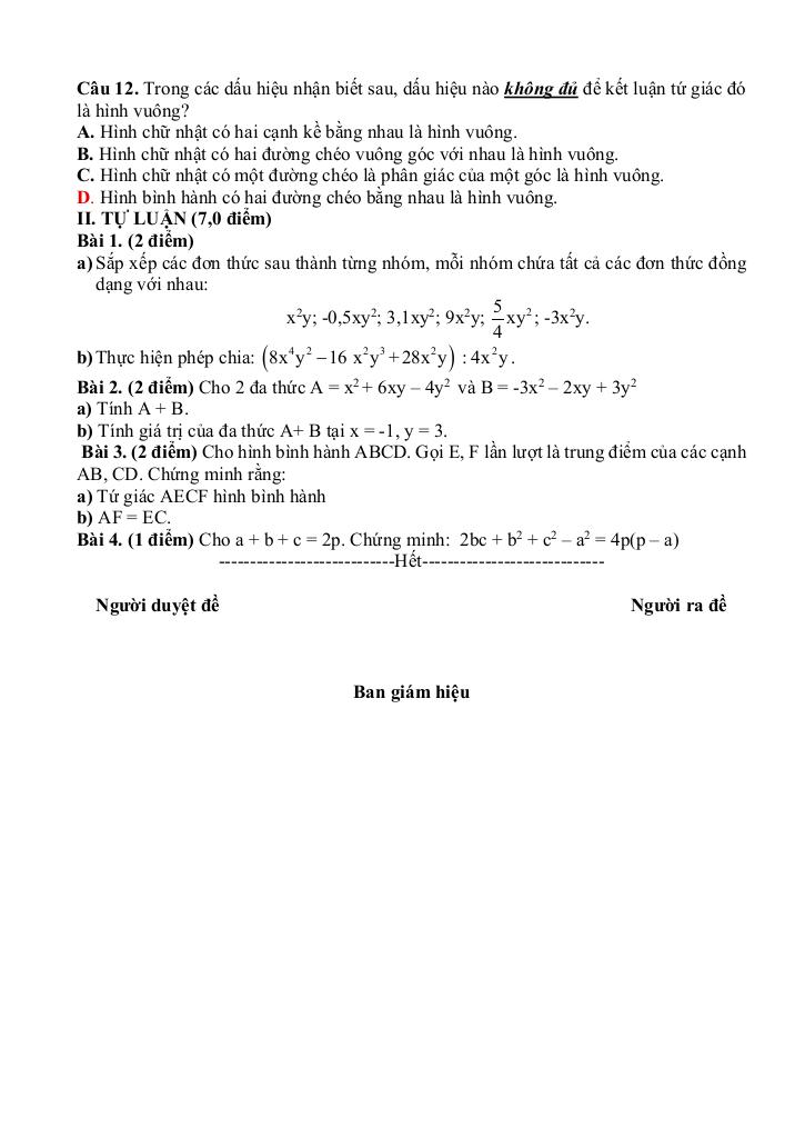 đề giữa kỳ 1 toán 8 năm 2025 – 2026 trường thcs phương đông – đà nẵng 4
