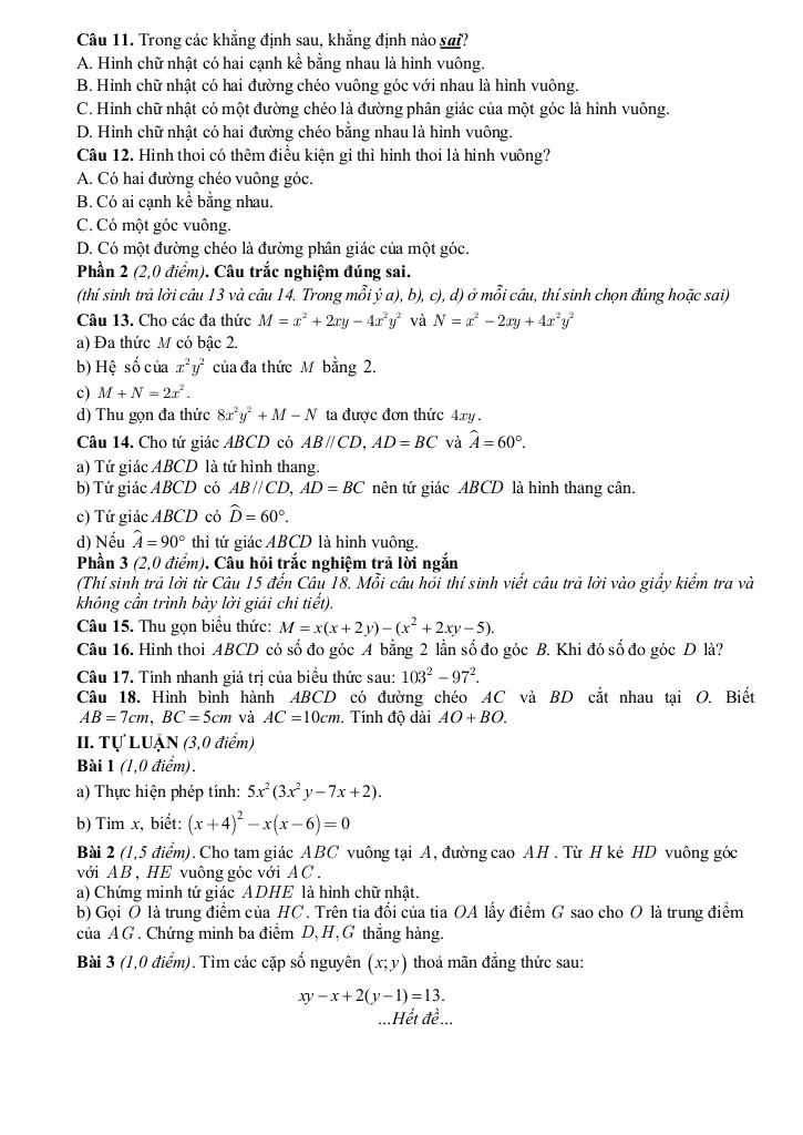 đề giữa kỳ 1 toán 8 năm 2025 – 2026 trường thcs quán toan – hải phòng 5